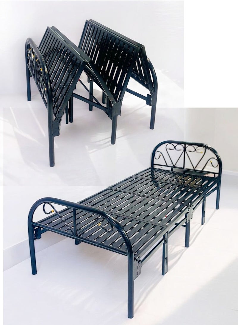 ميرال سرير مفرد حديد قابل للطي والتعديل مقاس 90×190 سم – تصميم عملي شديد التحمل لتوفير المساحة والاستخدام المتعدد - Image 1